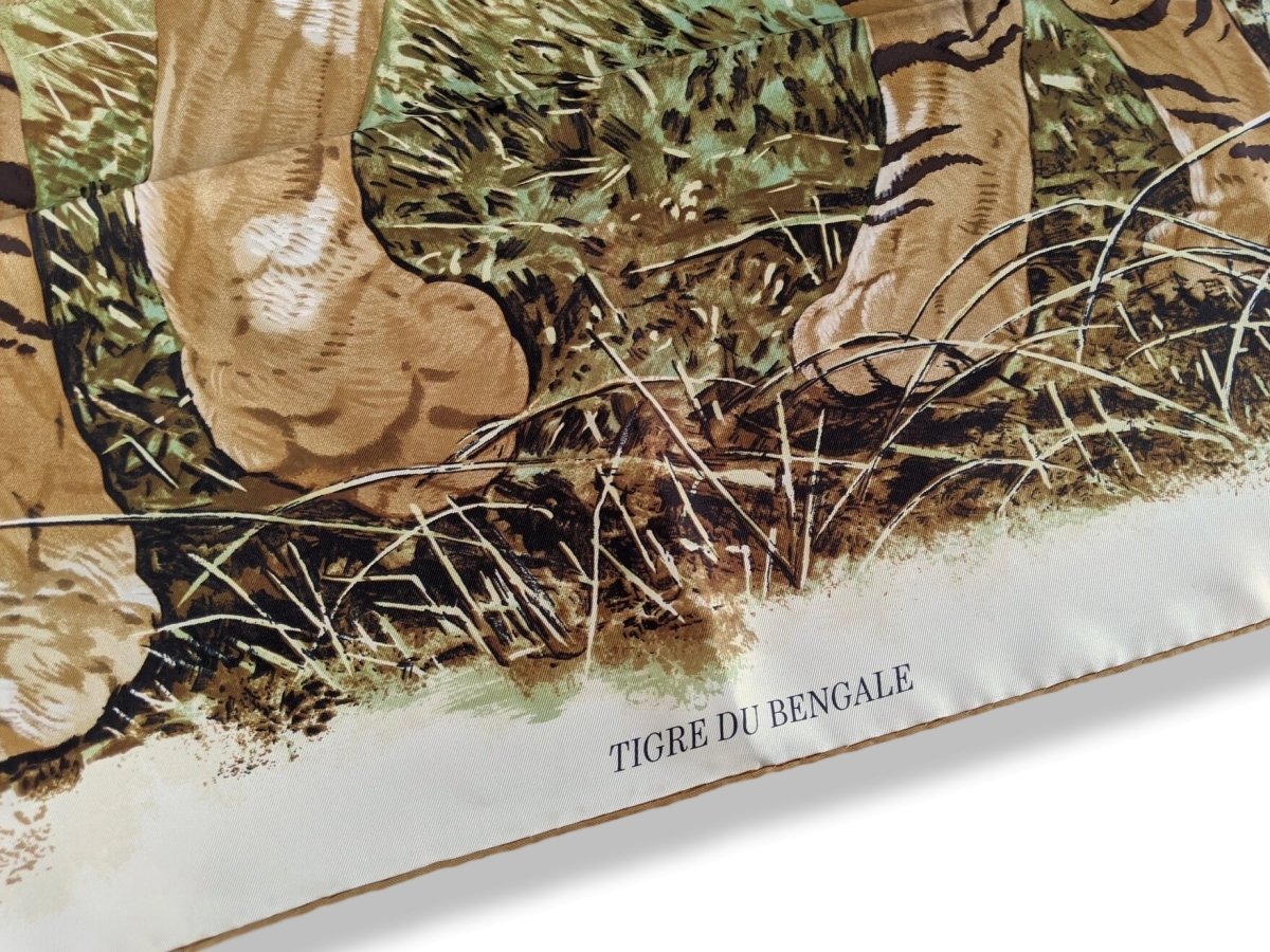 Hermes 2012 Beige Bleu Tigre du Bengal by Robert Dallet Twill 90