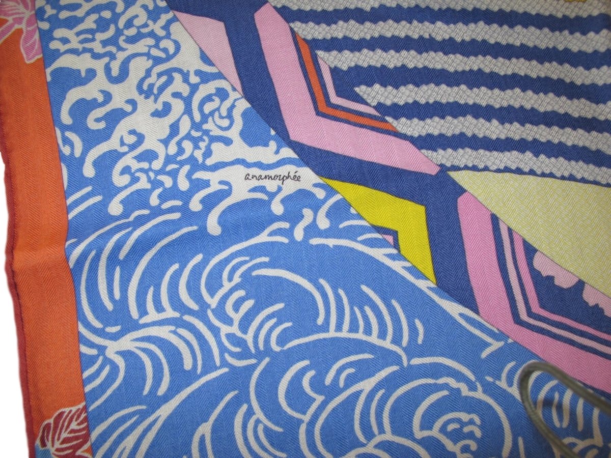 Hermes 2012 Bleu/Vert/Rouge/Rose EX-LIBRIS EN KMONOS Cashmere Shawl 140, MInt!