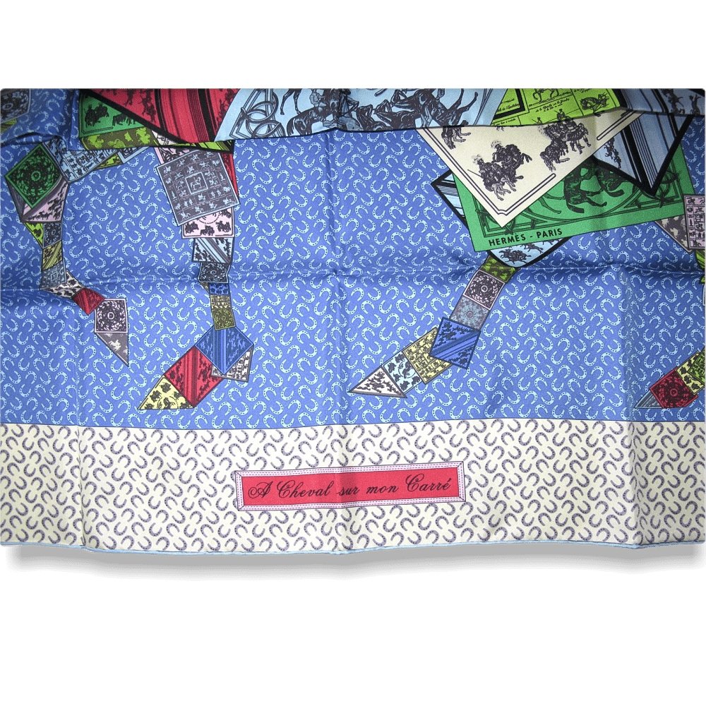 Hermes 2012 Blue A Cheval sur mon Carre Twill Silk 90