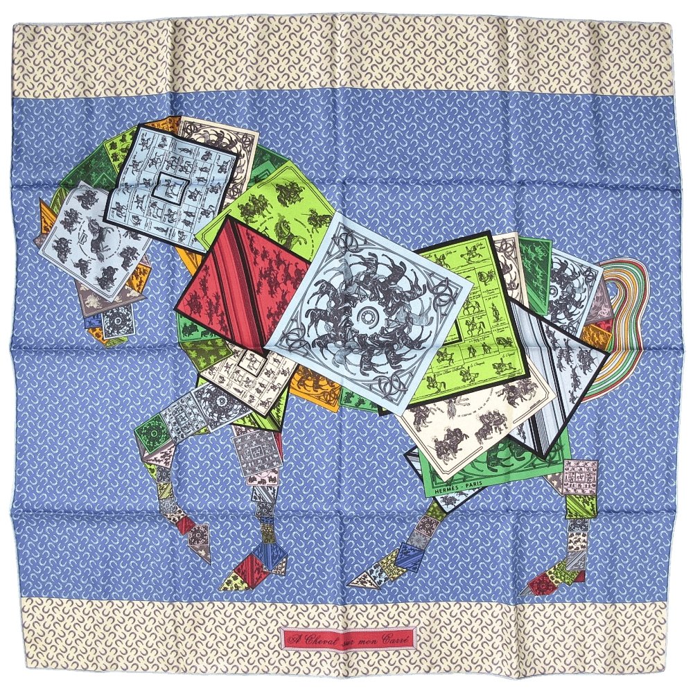 Hermes 2012 Blue A Cheval sur mon Carre Twill Silk 90