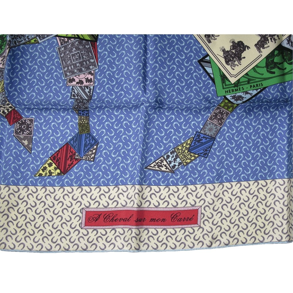 Hermes 2012 Blue A Cheval sur mon Carre Twill Silk 90