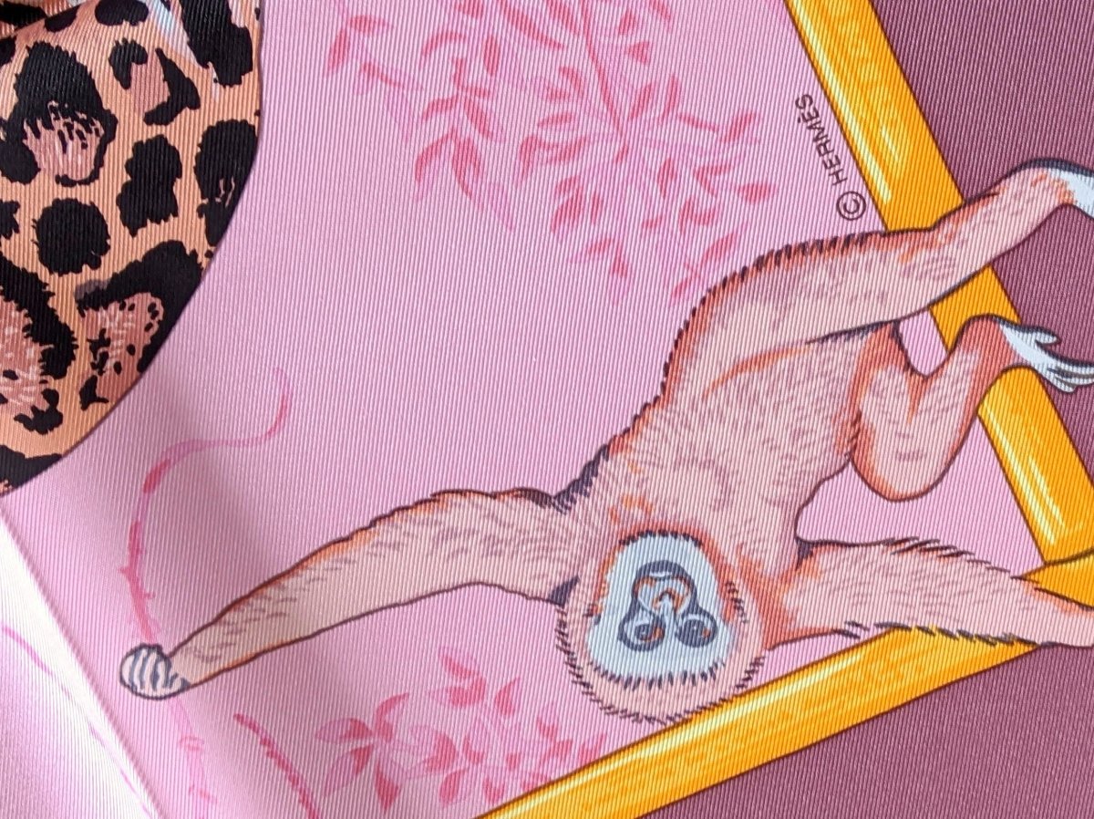 Hermes 2012 Bois de Rose/Rose TENDRESSE FELINE by Robert Dallet Blanc Matt Overprint Twill 90, New!