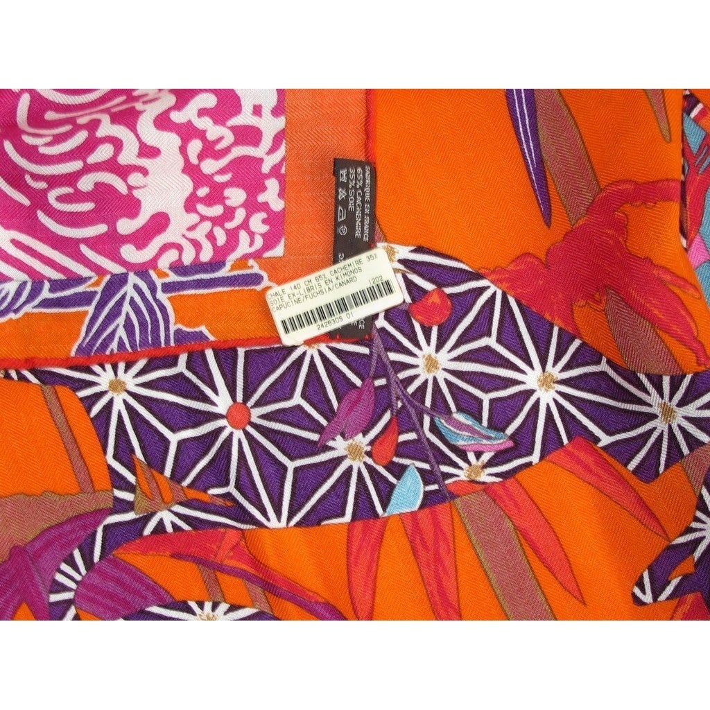 Hermes 2012 cw01 Capucine/Fuchsia Ex-Libris en Kimonos Cashmere Shawl 140 - poupishop