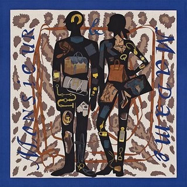 Hermes cw03 Bleu/Noir/Naturel Monsieur & Madame Cashmere Shawl