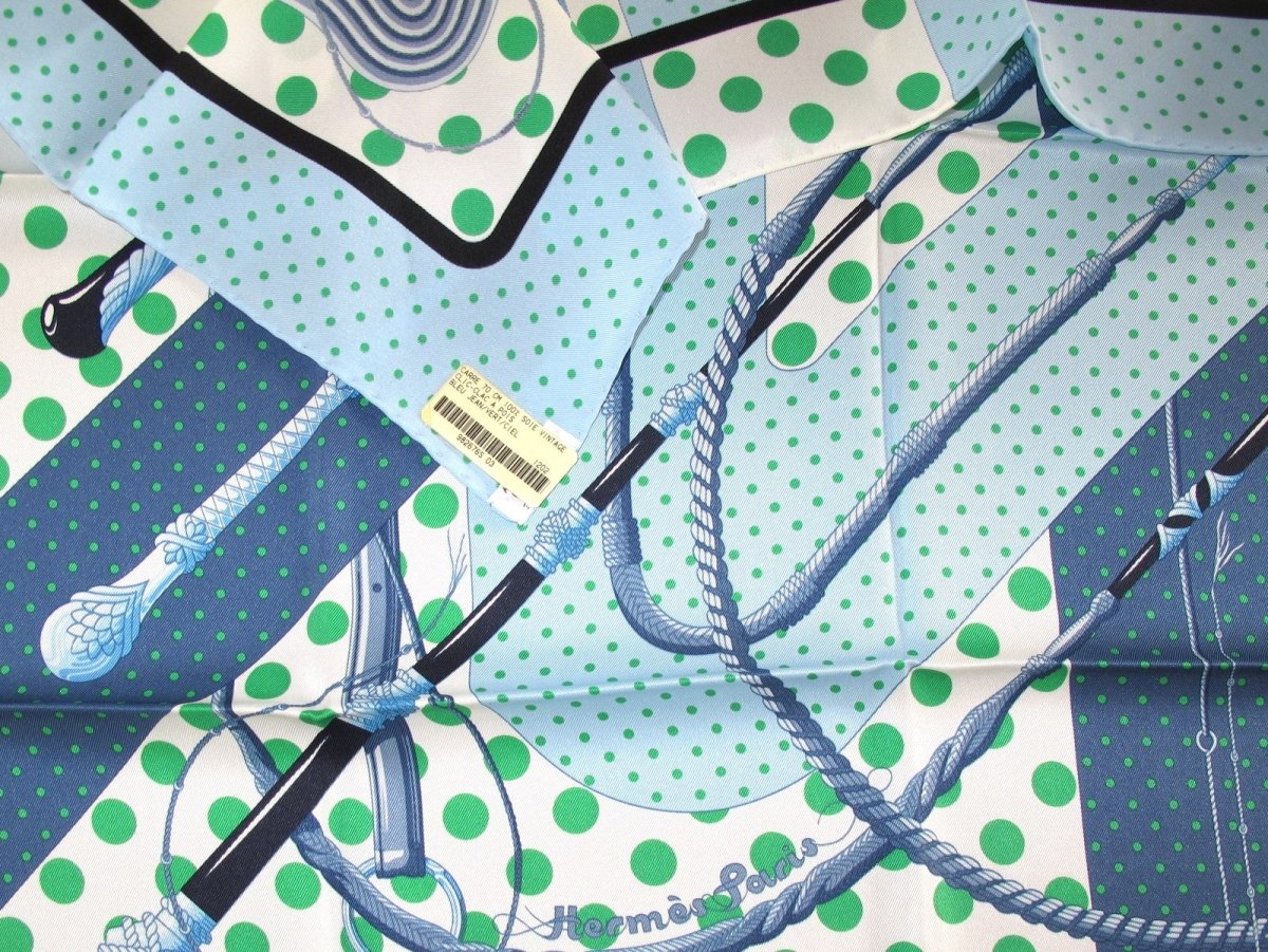 Hermes 2012 cw03 Blue Green Clic Clac a Pois Vintage Silk 70, BNWT - poupishop