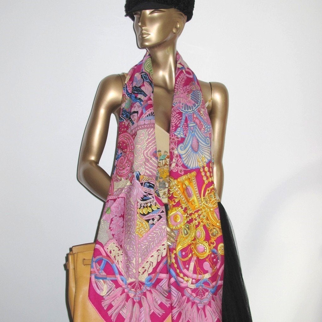 Hermes 2012 cw04 fuchsia/Rose/Bleu Au Fil du Carre Cashmere Shawl