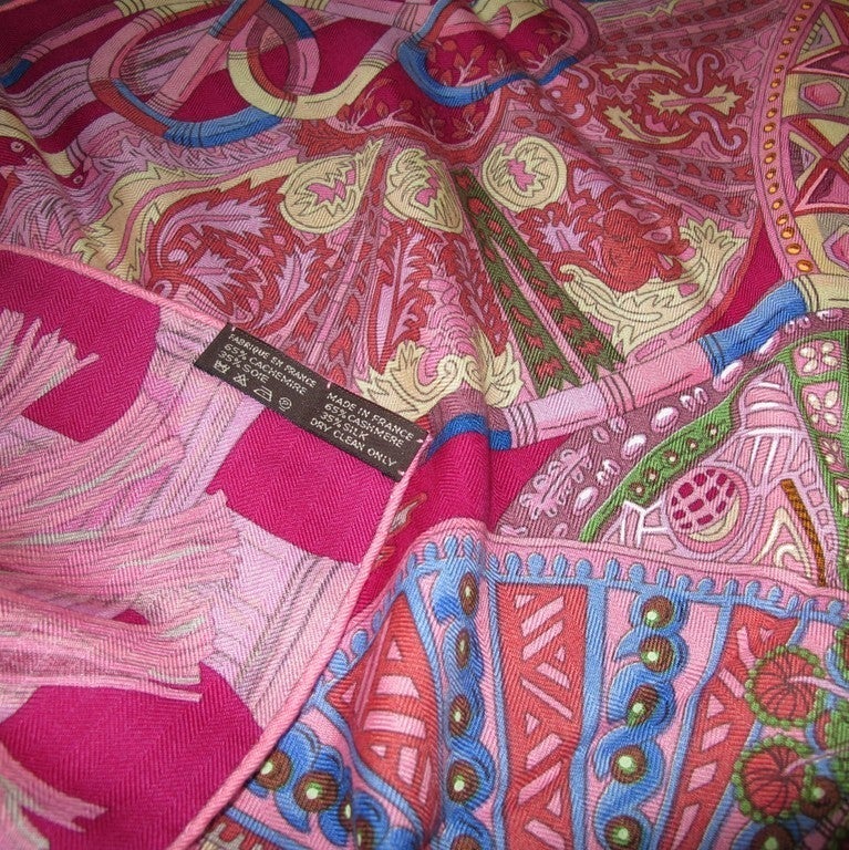 Hermes 2012 cw04 fuchsia/Rose/Bleu Au Fil du Carre Cashmere Shawl 140, New! - poupishop
