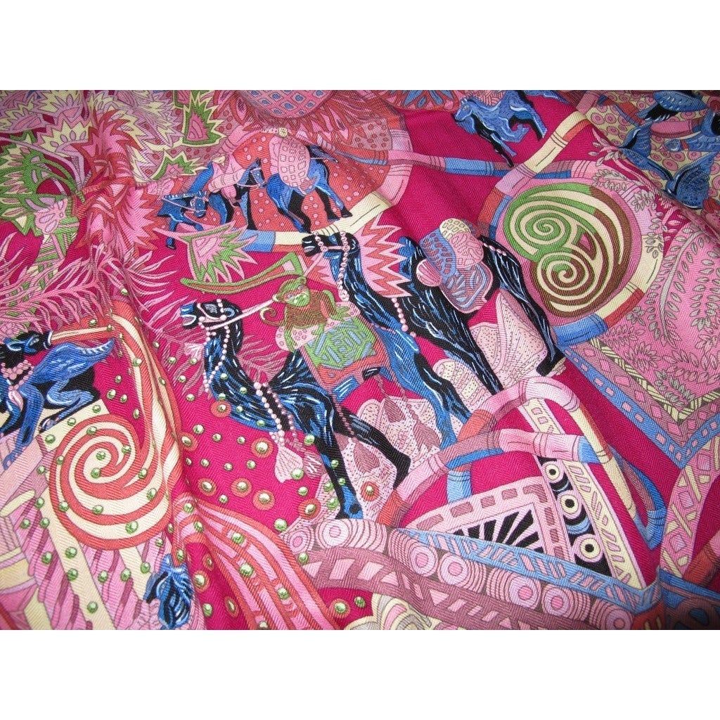 Hermes 2012 cw04 fuchsia/Rose/Bleu Au Fil du Carre Cashmere Shawl