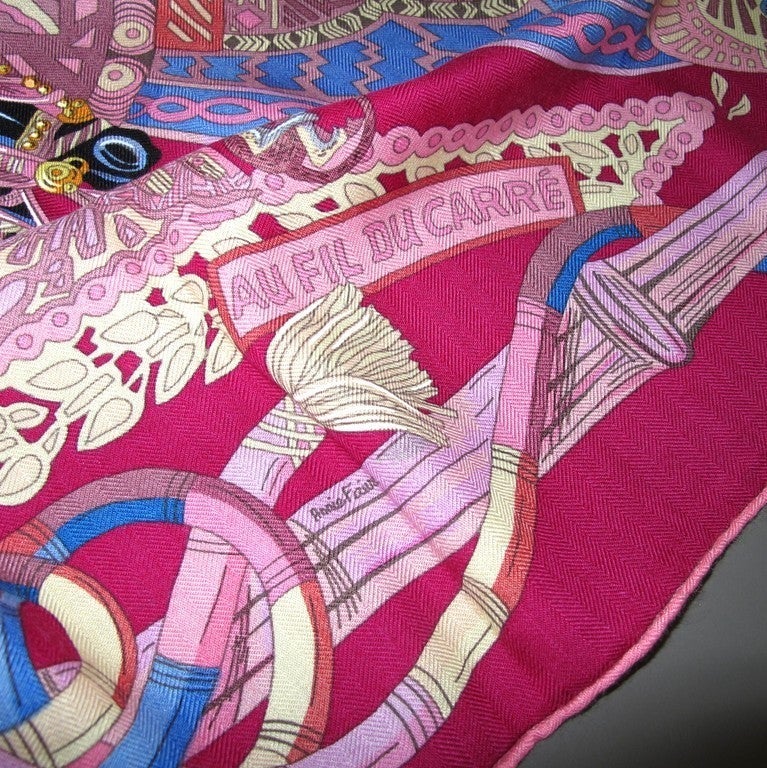 Hermes 2012 cw04 fuchsia/Rose/Bleu Au Fil du Carre Cashmere Shawl 140, New! - poupishop