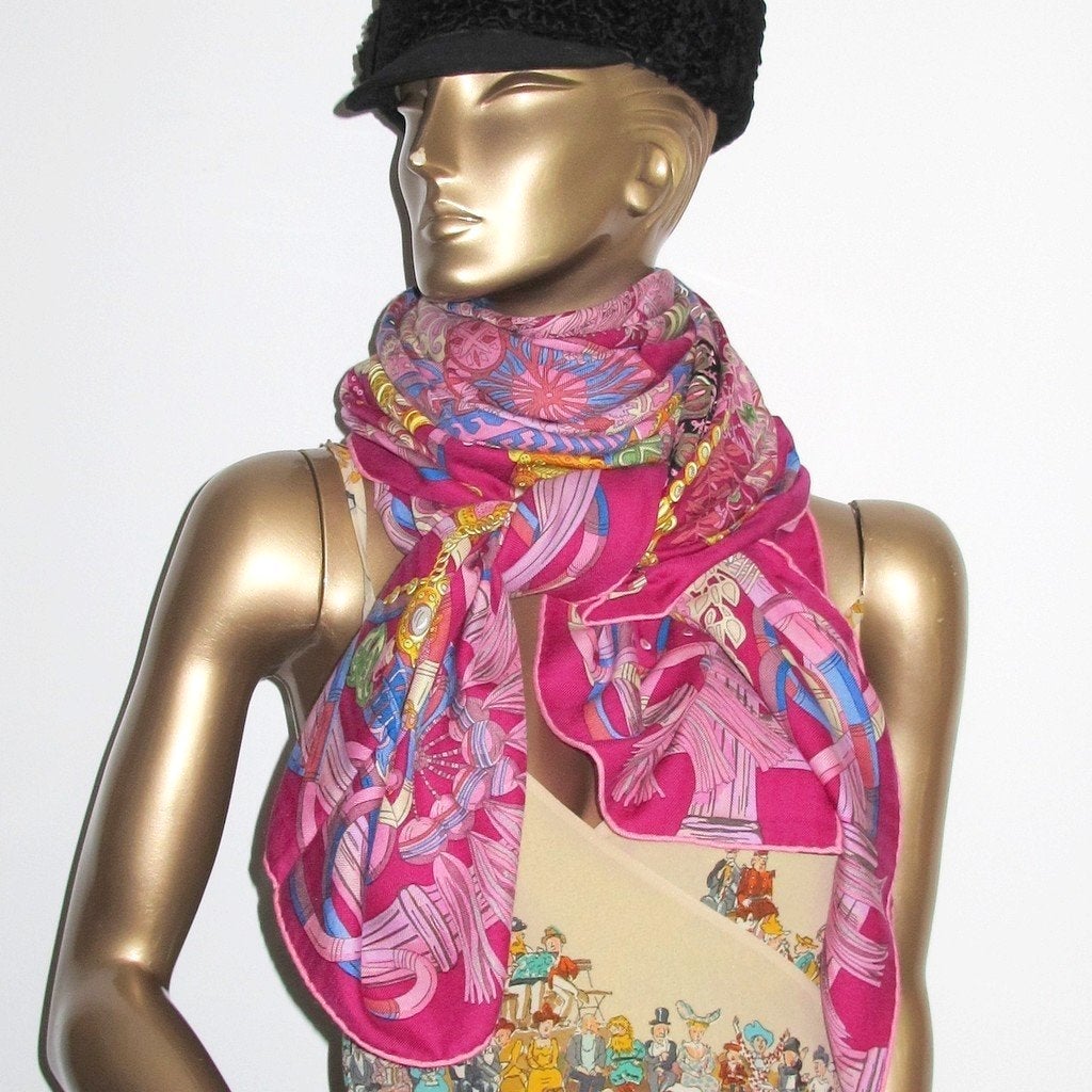 Hermes 2012 cw04 fuchsia/Rose/Bleu Au Fil du Carre Cashmere Shawl