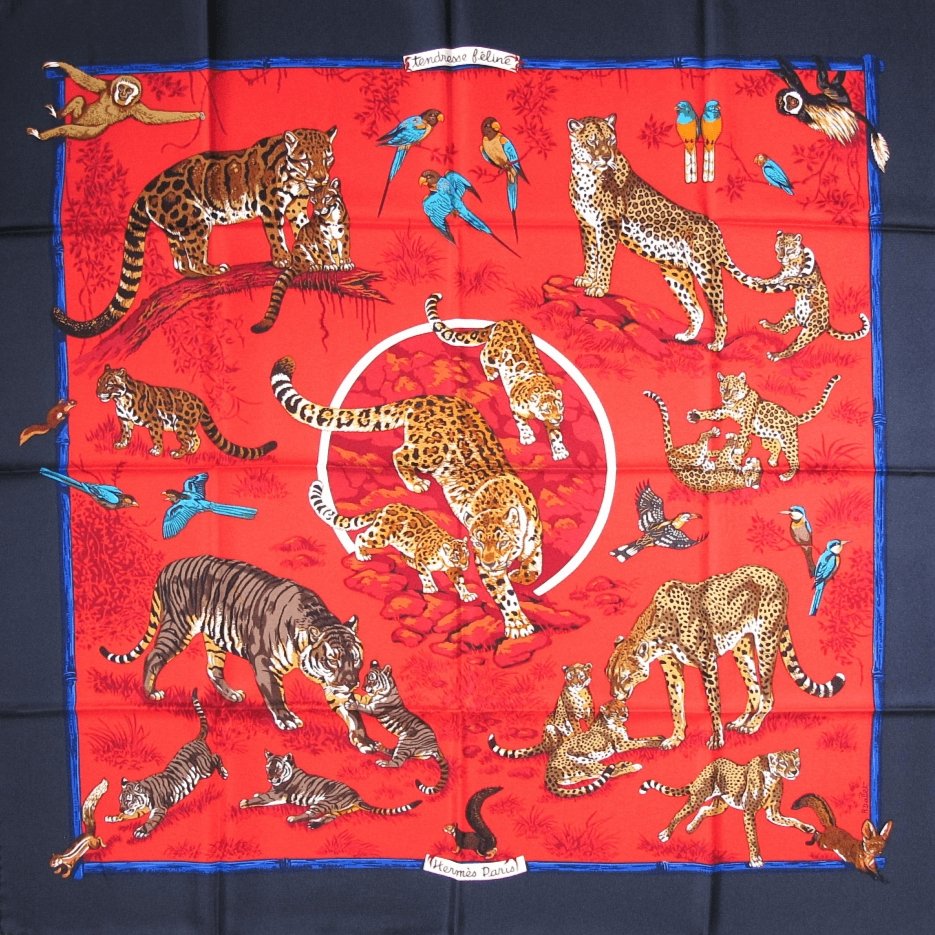 Hermes Tendresse Feline by Robert Dallet Blanc Matt Overprint Twill 90