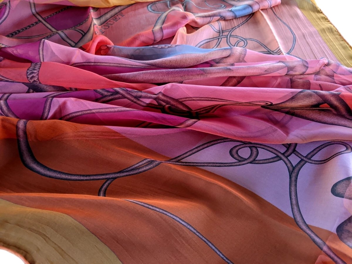 Hermes 2012 Fuchsia Jaune/Parme/Rose COUP DE FOUET Mousseline of Silk Changeante 140, NIB!