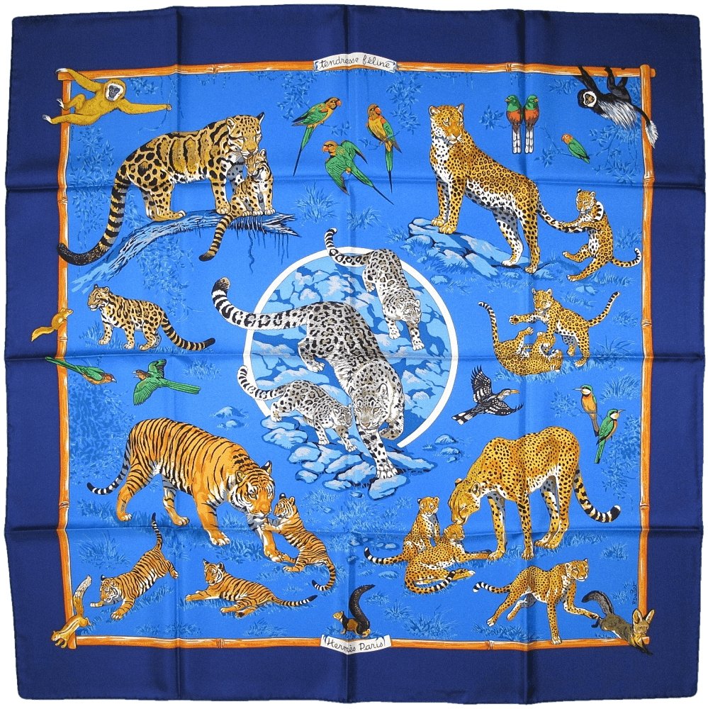 Hermes Tendresse Feline by Robert Dallet Blanc Matt Overprint Twill 90