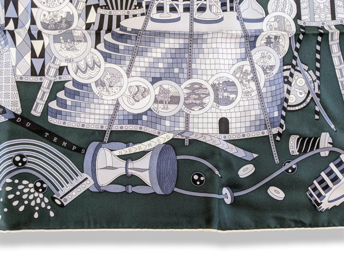 Hermes 2012 Vert Chasse/Gris/Blanc LABORATOIRE DU TEMPS by Pierre Marie Twill 90, New!