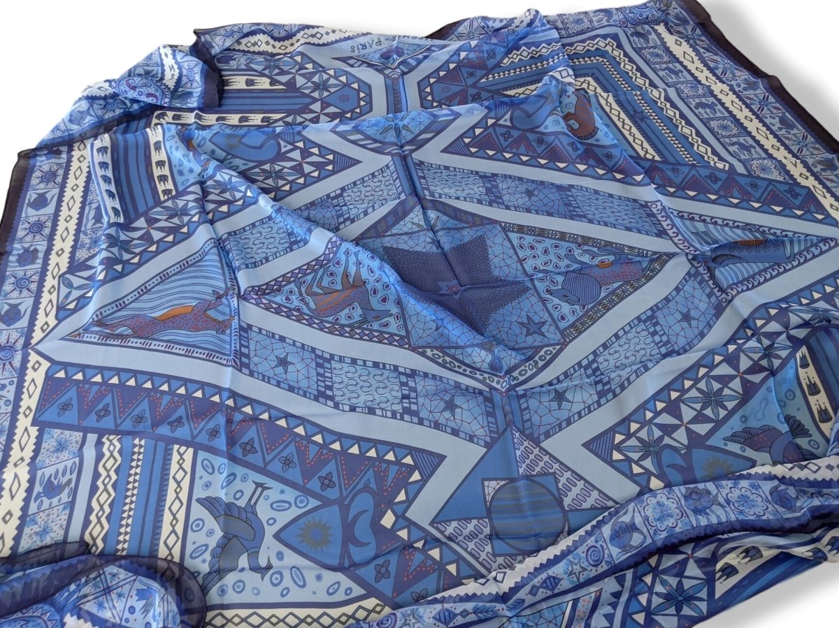 Hermes 2013 Bleu ORS BLEUS D'AFRIQUE by Zoe Pauwels Mousseline 140, New! - poupishop