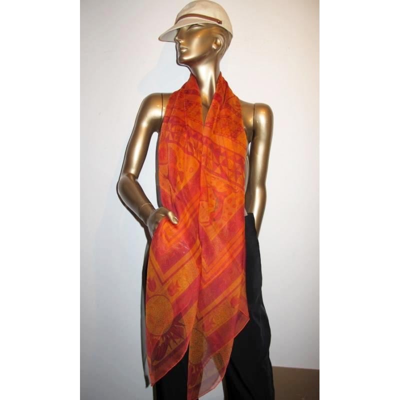 Hermes 2013 cw03 Orange/Rouge/Vert Ors Bleus d'Afrique Mousseline 140, New! - poupishop