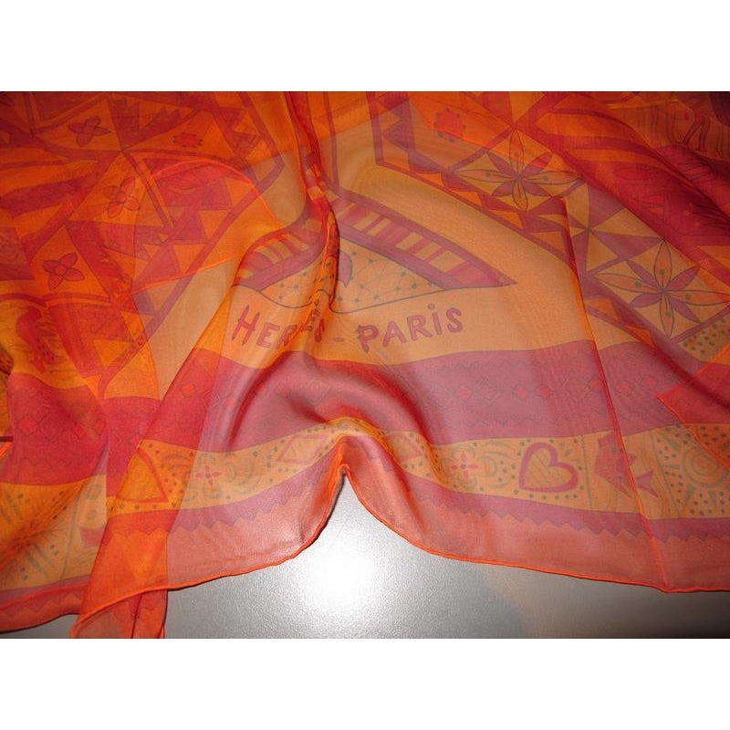 Hermes 2013 cw03 Orange/Rouge/Vert Ors Bleus d'Afrique Mousseline 140, New! - poupishop