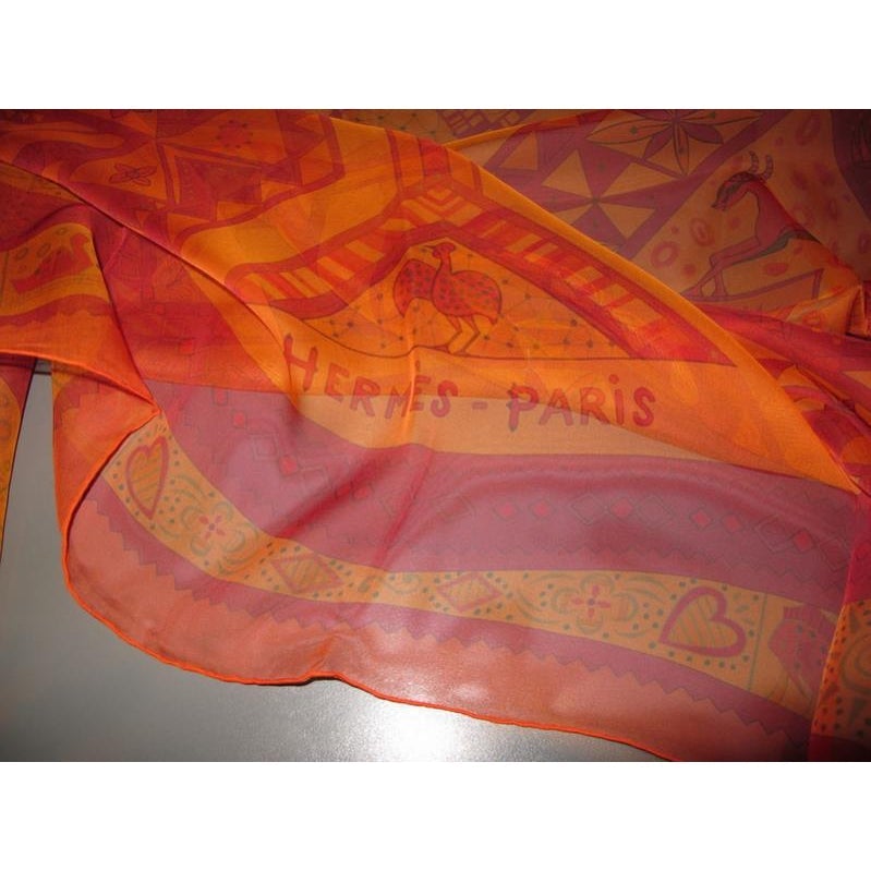 Hermes 2013 cw03 Orange/Rouge/Vert Ors Bleus d'Afrique Mousseline 140, New! - poupishop