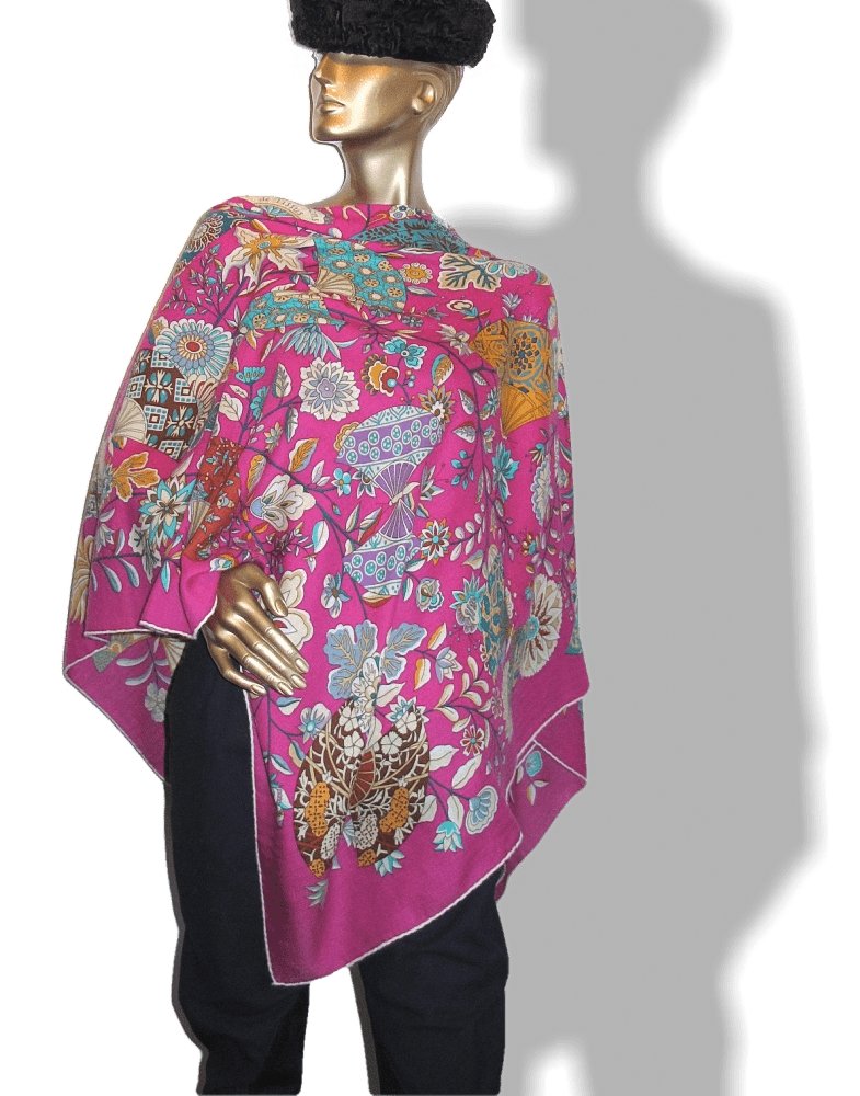 Hermes 2013 Fuchsia White Fleurs et Papillons de Tissus Cashmere Shawl 140 - poupishop