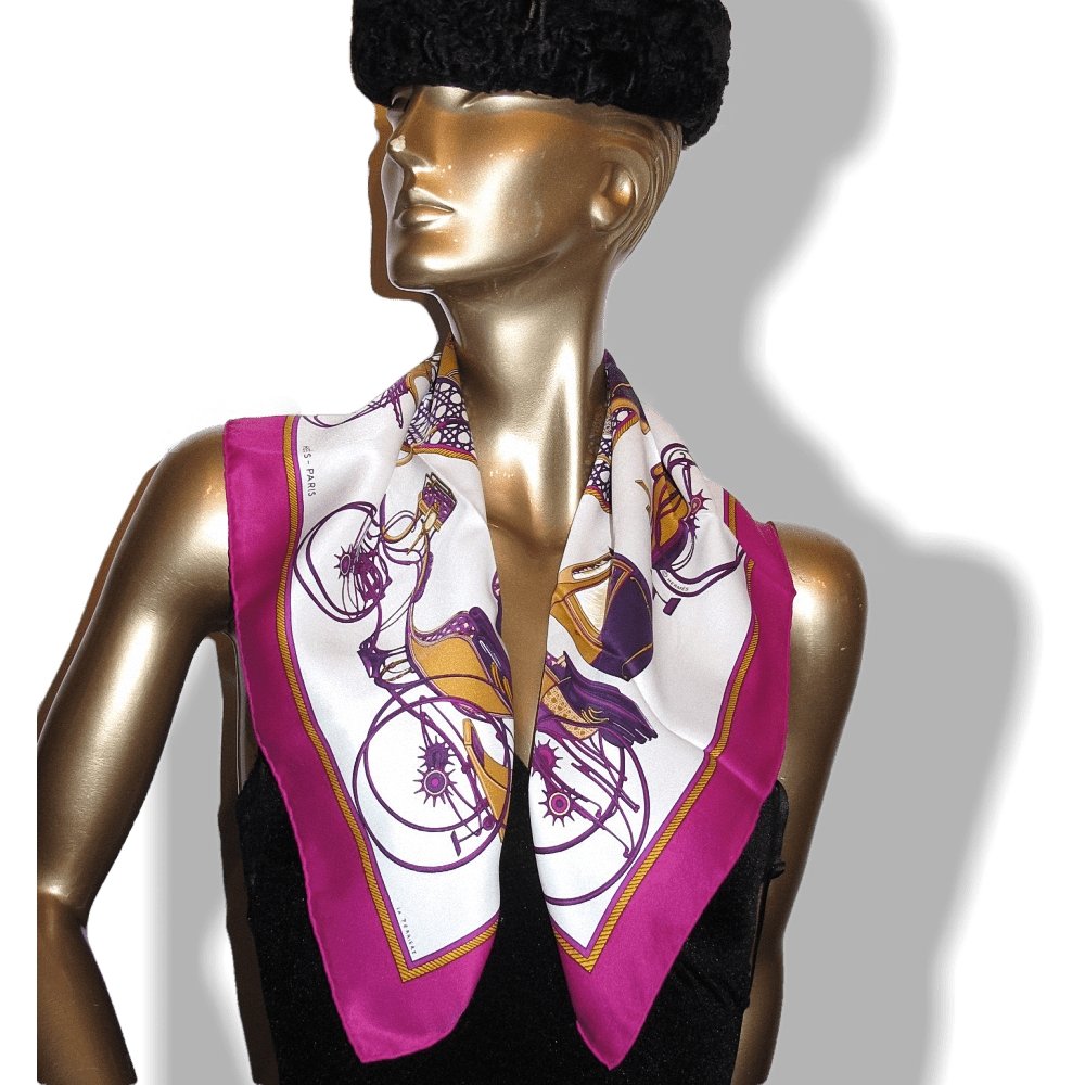 Hermes 2013 Fuchsia White Voitures a Transformation Vintage Silk 70, New! - poupishop