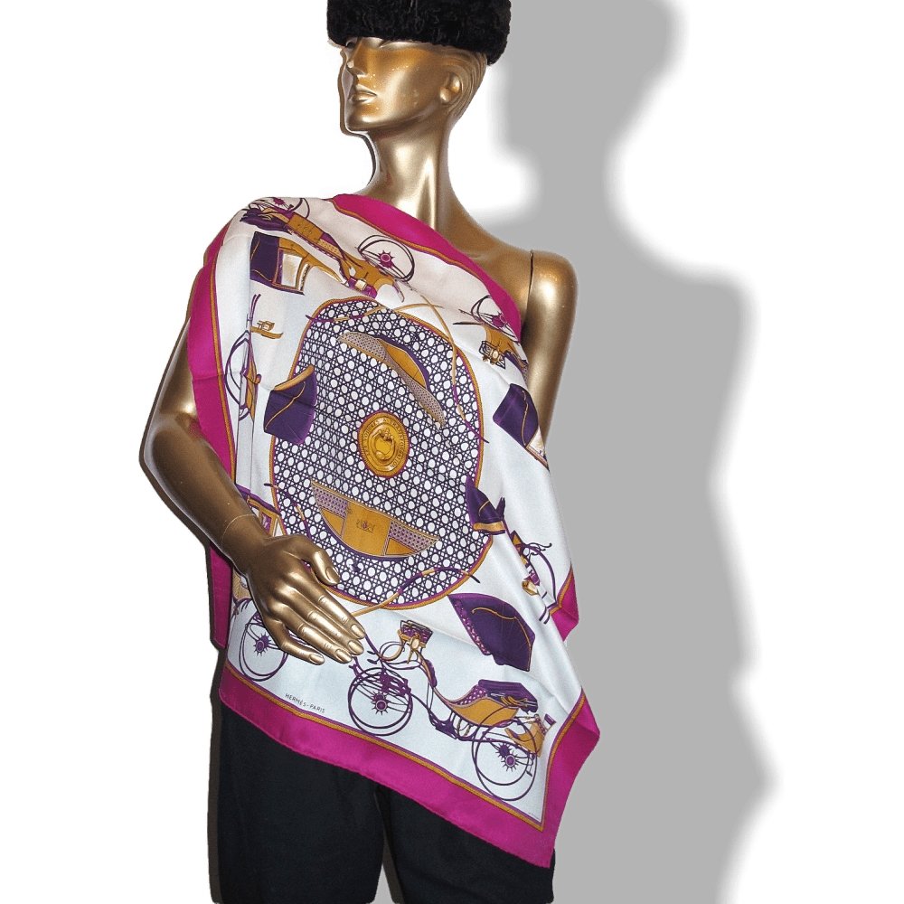 Hermes 2013 Fuchsia White Voitures a Transformation Vintage Silk 70, New! - poupishop