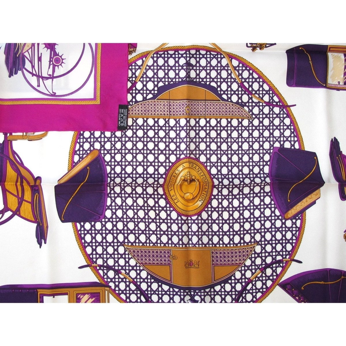 Hermes 2013 Fuchsia White Voitures a Transformation Vintage Silk 70, New! - poupishop