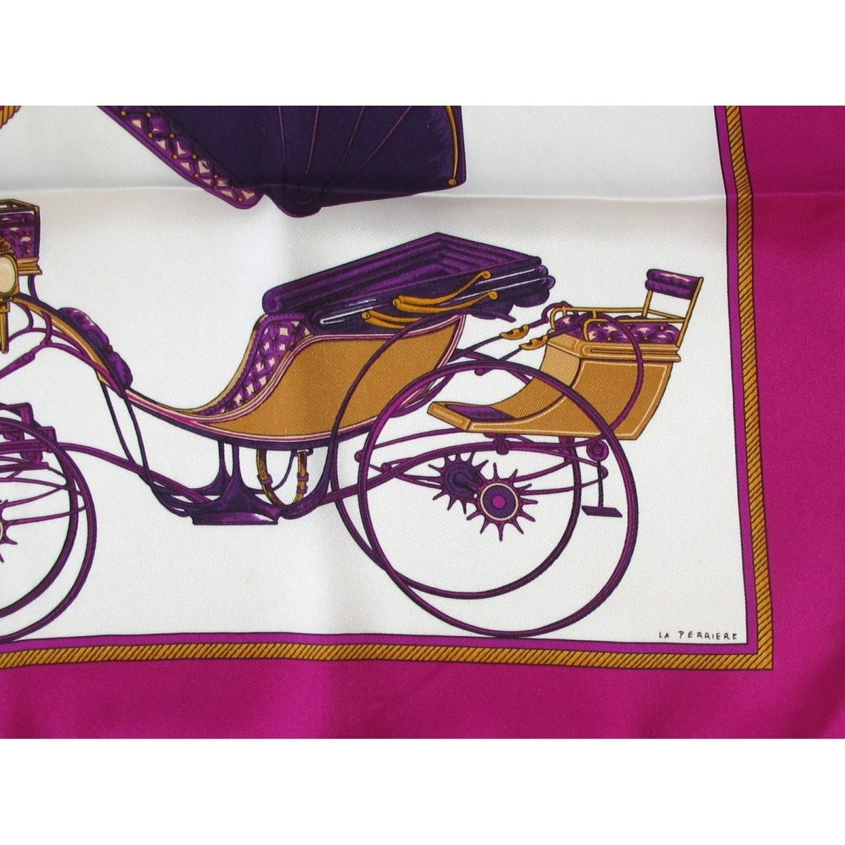 Hermes 2013 Fuchsia White Voitures a Transformation Vintage Silk 70, New! - poupishop
