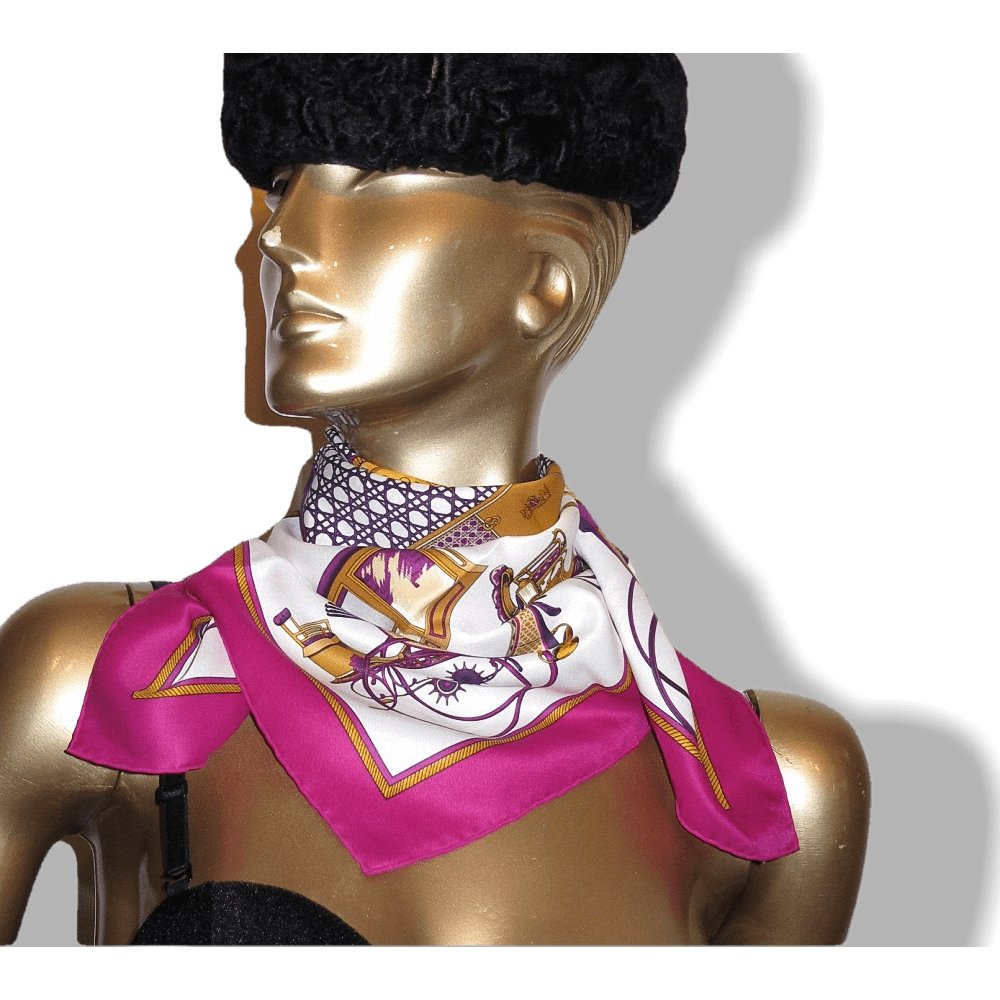 Hermes 2013 Fuchsia White Voitures a Transformation Vintage Silk 70, New! - poupishop
