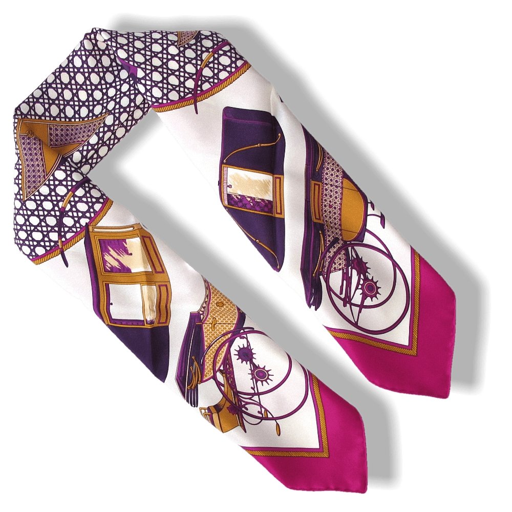 Hermes 2013 Fuchsia White Voitures a Transformation Vintage Silk 70, New! - poupishop