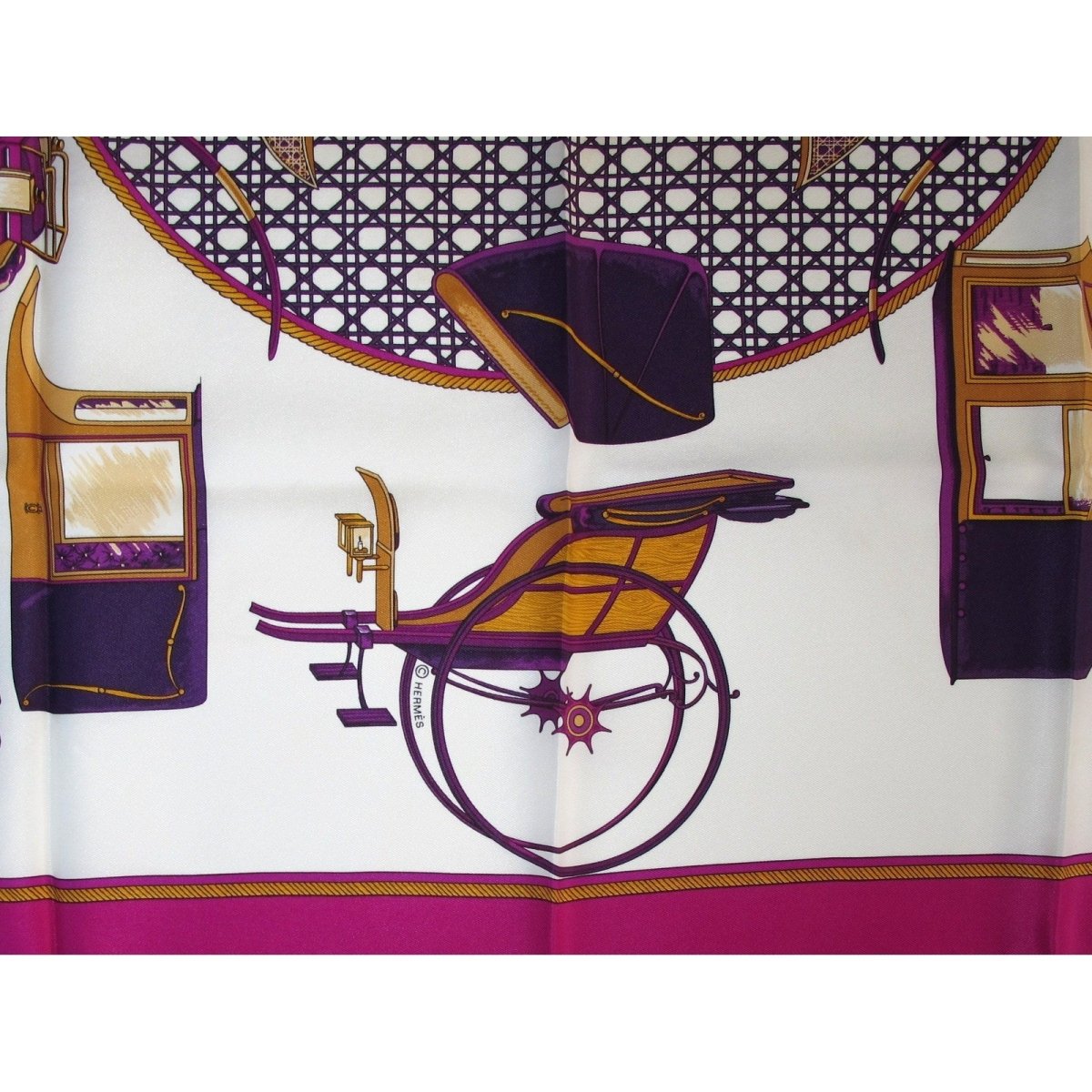Hermes 2013 Fuchsia White Voitures a Transformation Vintage Silk 70, New! - poupishop
