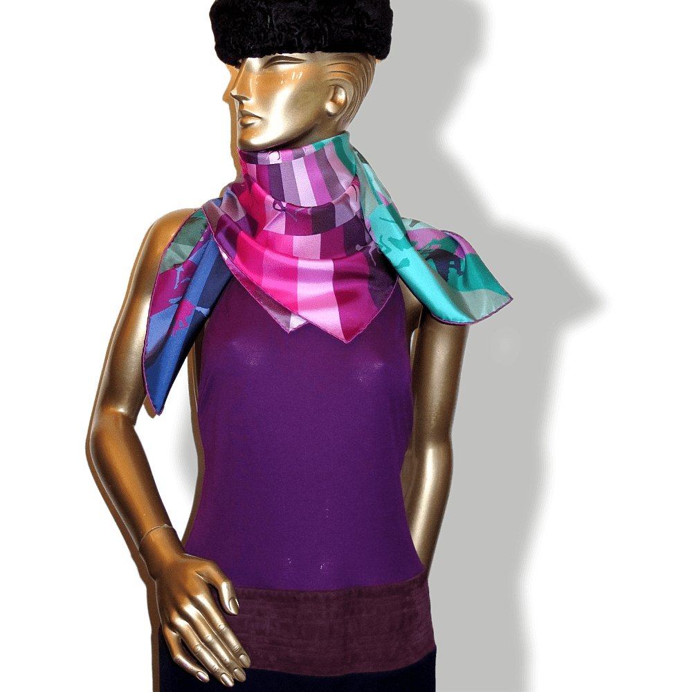 Hermes 2013 Green Fuchsia Galop Chromatique by Benoit Pierre Emery Twill 90cm, New! - poupishop