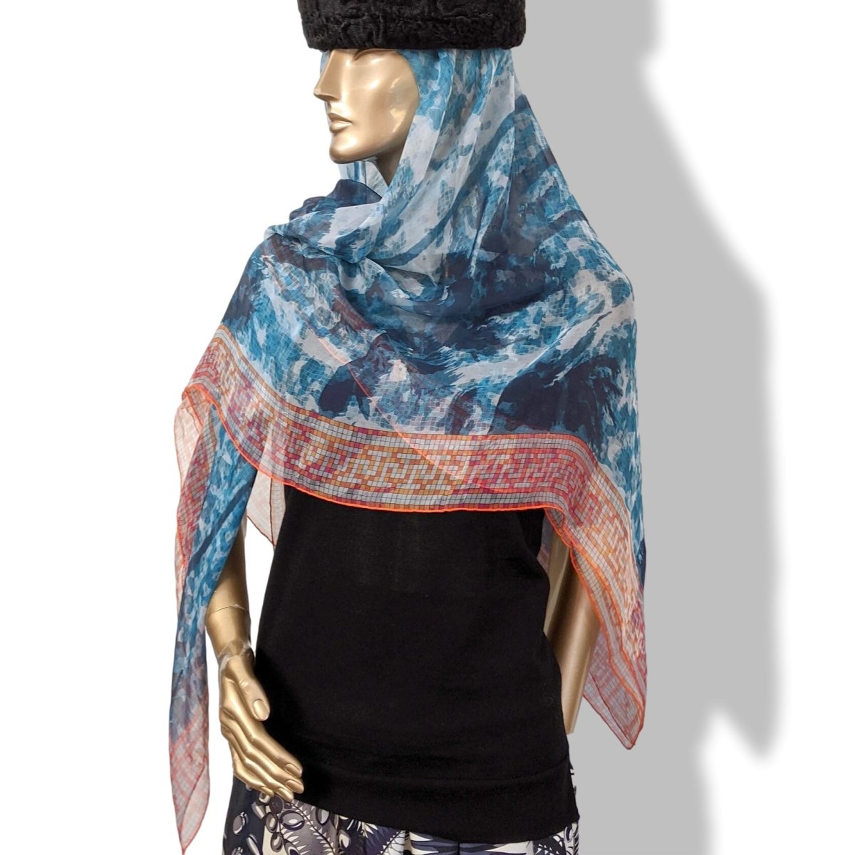 Hermes 2013 Orange/Blue BEVERLY HILLS by Benoit Pierre Emery Mousseline 140, Special Issue! - poupishop
