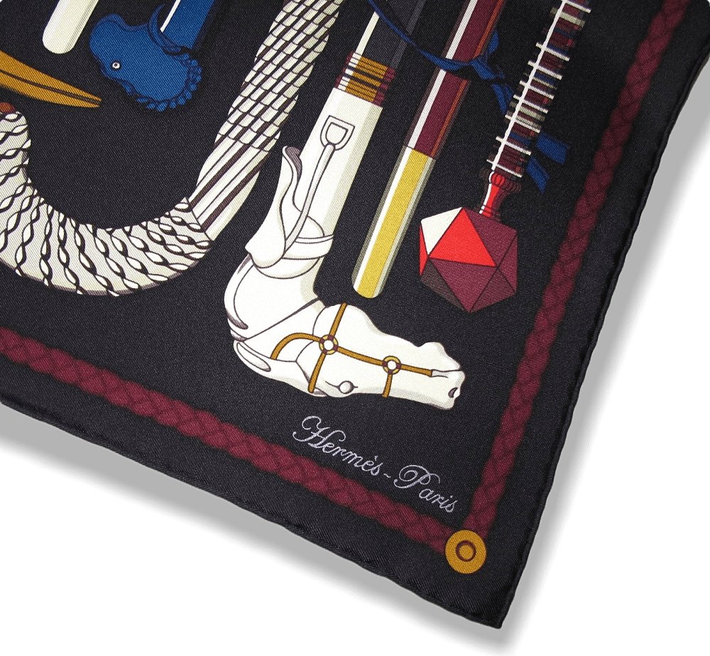 Hermes 2014 Black/Burgundy/Ivory LES CANNES by Virginie Jamin Twill 90cm, NIB! - poupishop