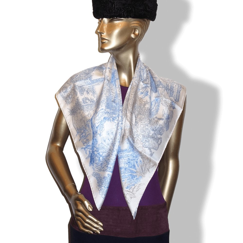 Hermes 2014 Blue White Grey Le Jardin de Leila by Françoise Houtin Twill 90cm, NIB! - poupishop