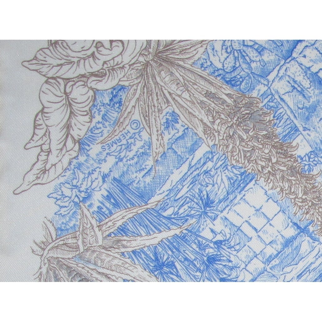 Hermes 2014 Blue White Grey Le Jardin de Leila by Françoise Houtin Twill 90cm, NIB! - poupishop
