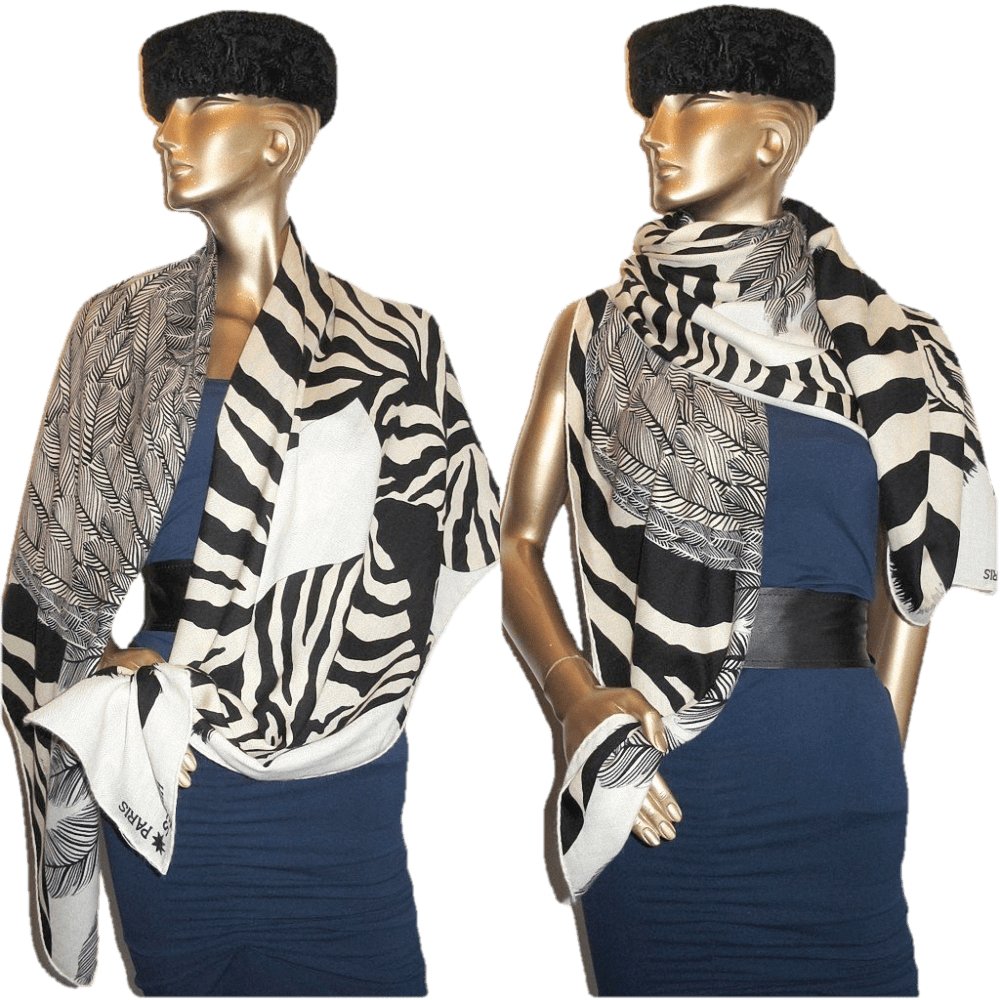 Hermes B/W Zebra Pegasus Cashmere Shawl 140