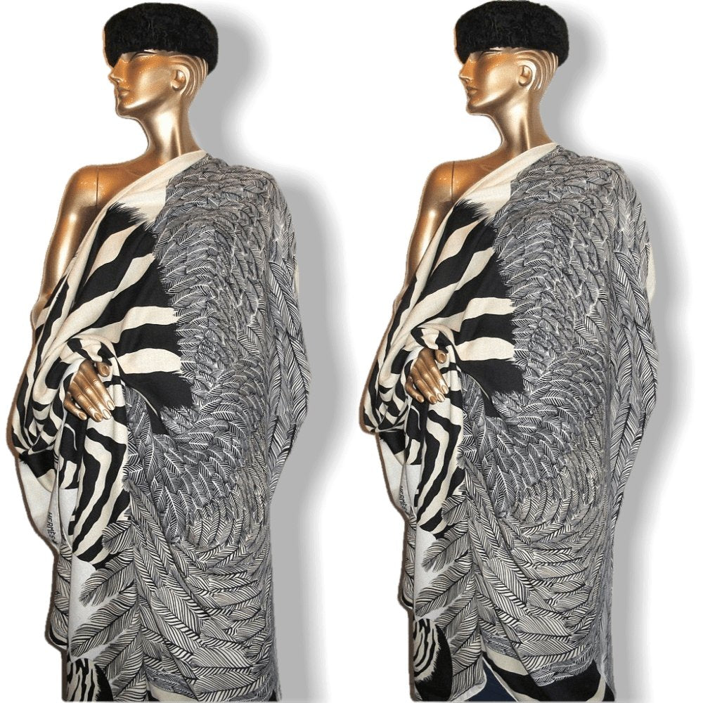 Hermes B/W Zebra Pegasus Cashmere Shawl 140