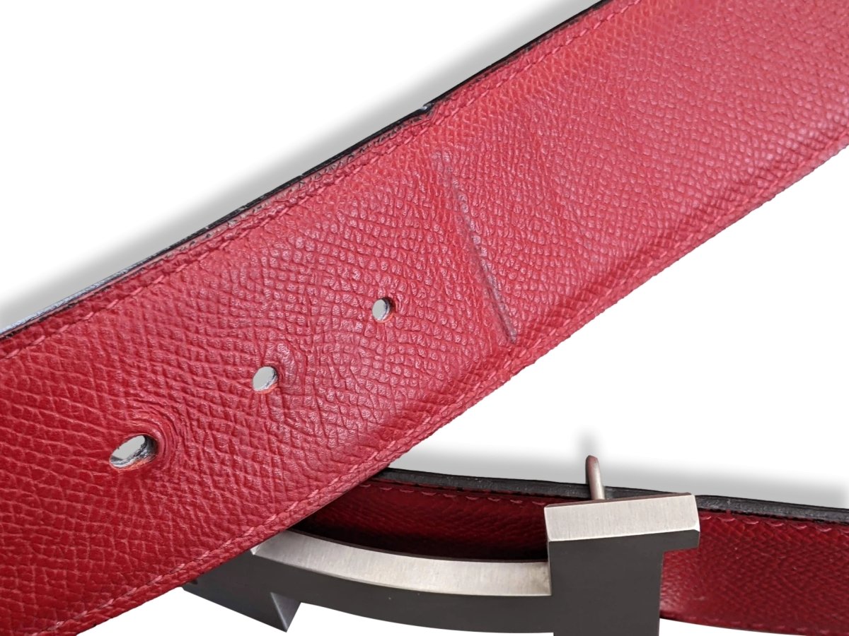 Hermes 2014 Moka/Rouge Barenia/Epsom Reversible Strap Belt 42 MM Sz 100, Used!