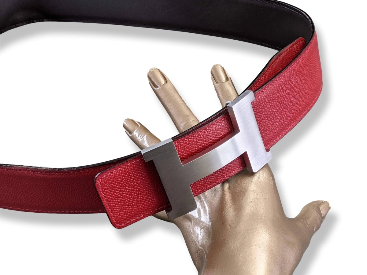 Hermes 2014 Moka/Rouge Barenia/Epsom Reversible Strap Belt 42 MM Sz 100, Used!