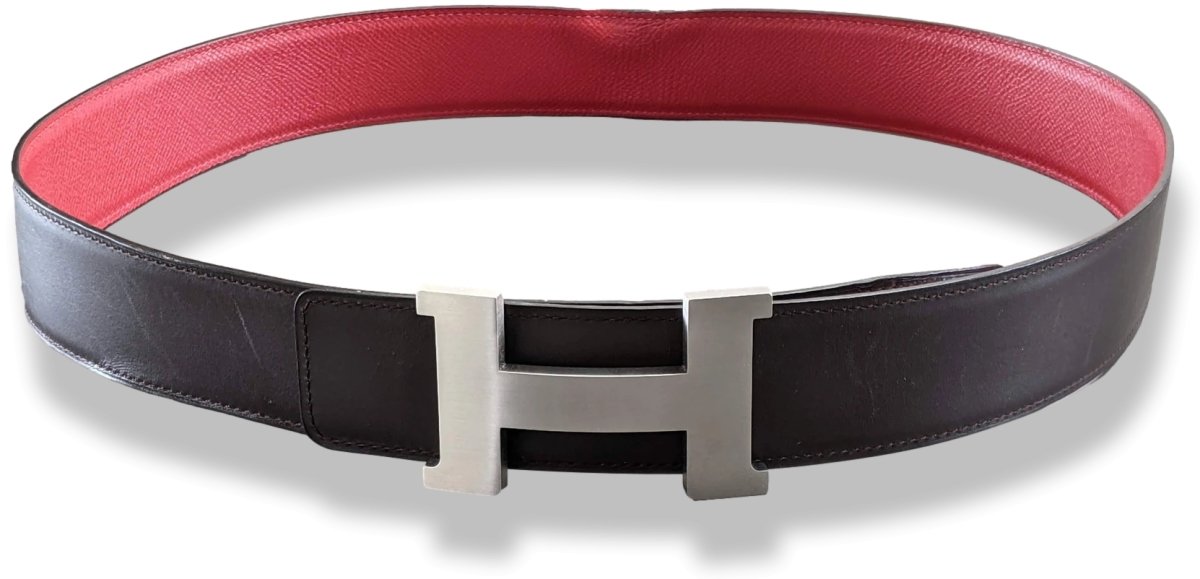 Hermes 2014 Moka/Rouge Barenia/Epsom Reversible Strap Belt 42 MM Sz 100, Used!