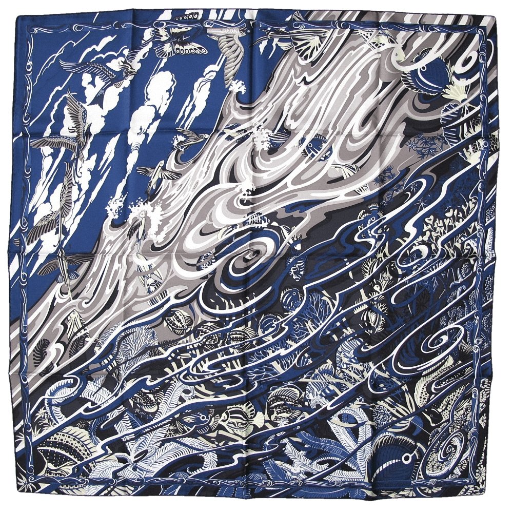 Hermes 2014 White, Marine De la mer au ciel Twill Silk 90
