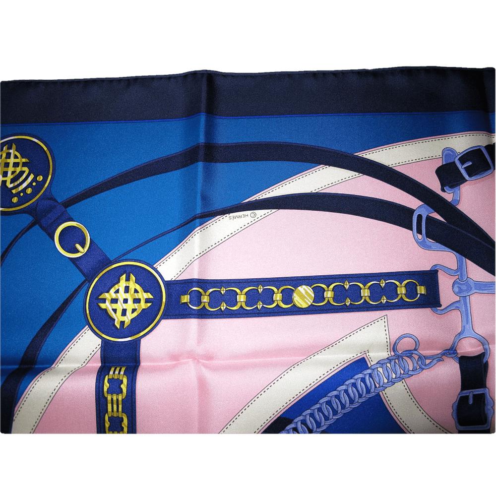 Hermes 2015 Blue Pink La Promenade du Matin Twill Silk Carre 90cm, New! - poupishop
