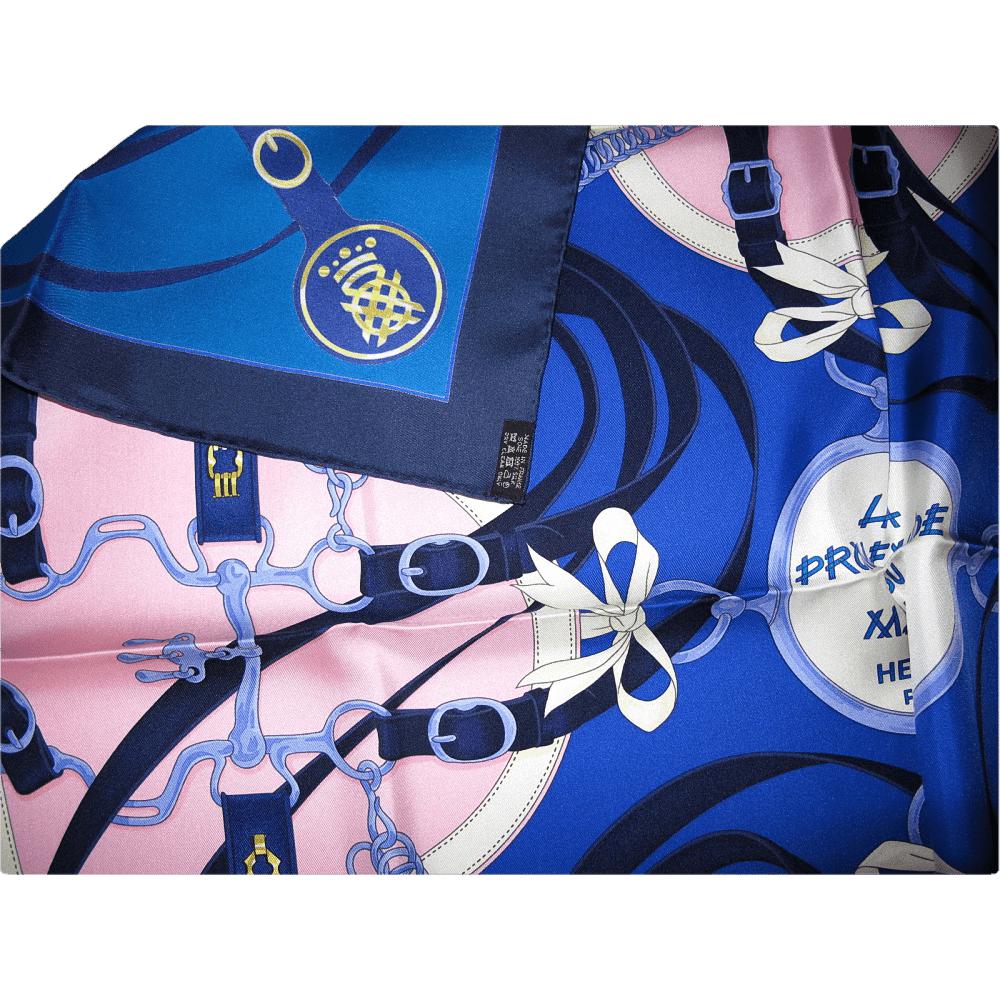 Hermes 2015 Blue Pink La Promenade du Matin Twill Silk Carre 90cm, New! - poupishop