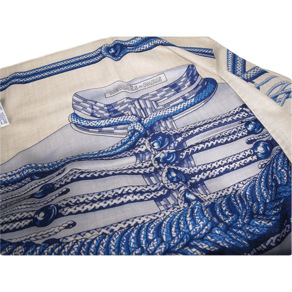 Hermes 2015 Natural Blue Brandebourg Cashmere Shawl 140