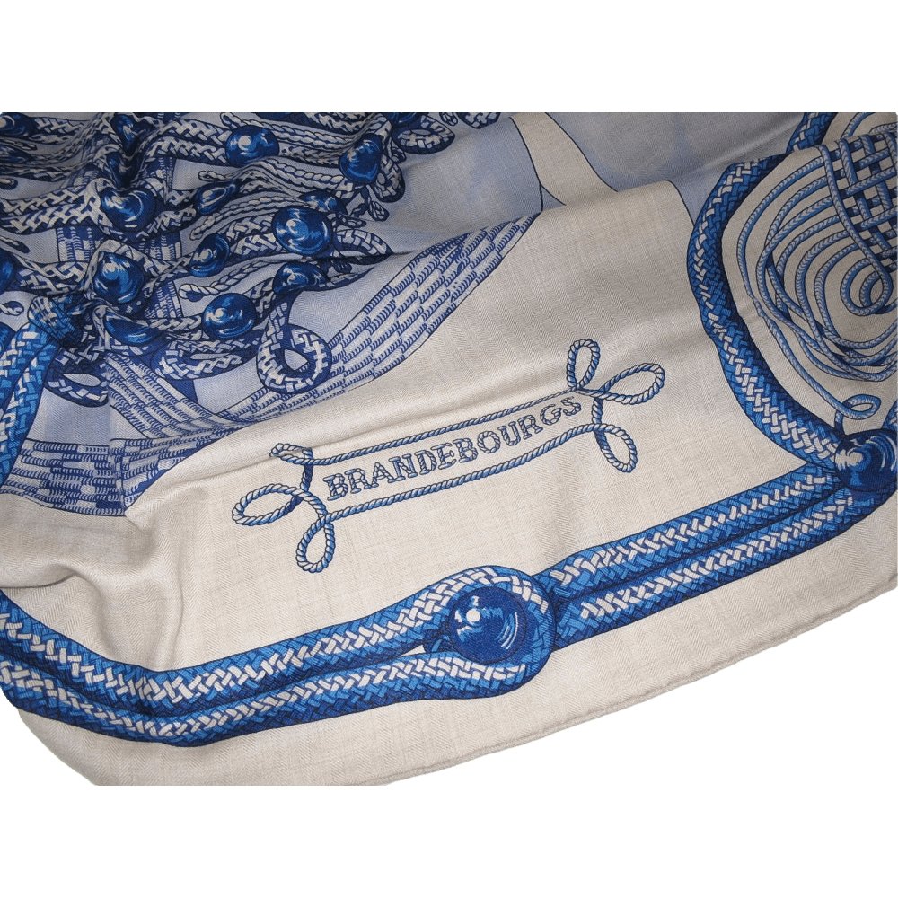 Hermes 2015 Natural Blue Brandebourg Cashmere Shawl 140