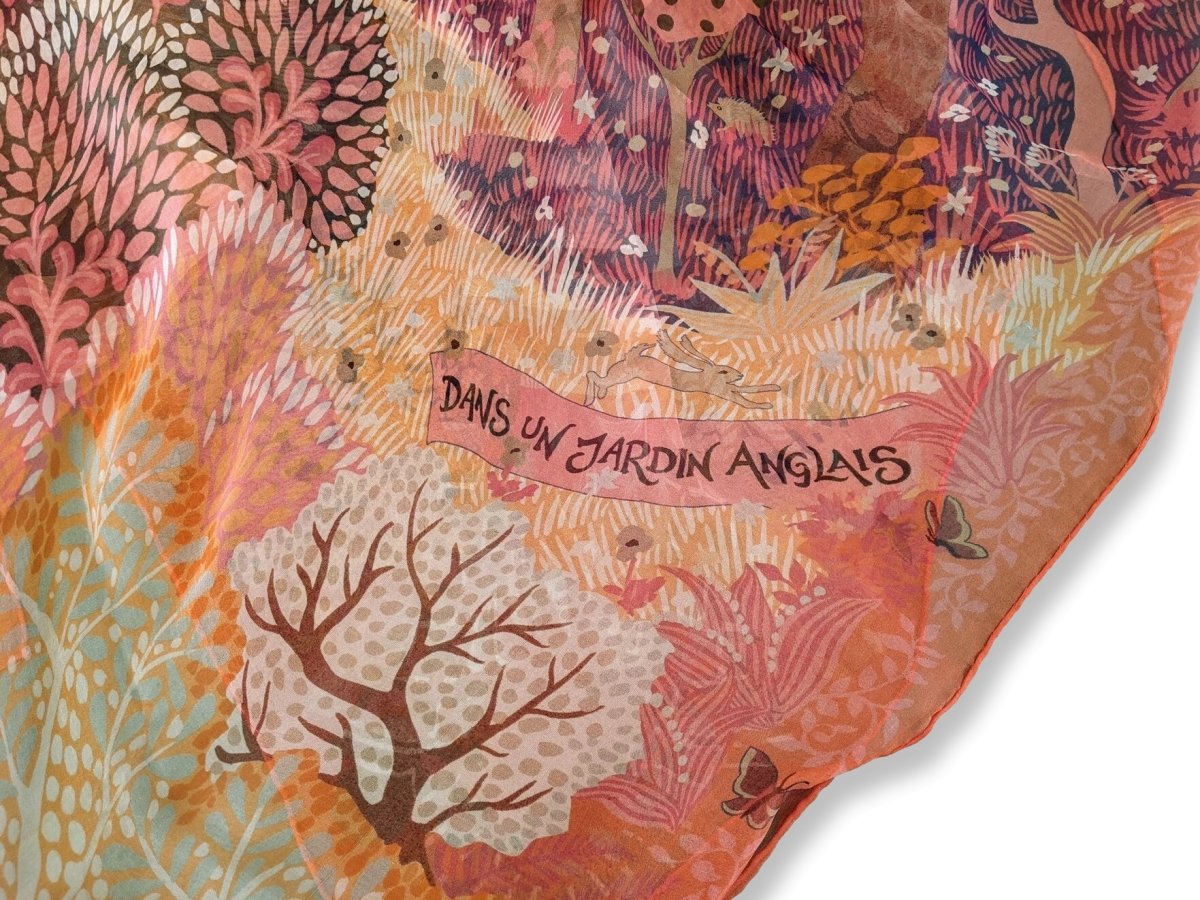 Hermes 2015 Orange/Multi DANS UN JARDIN ANGLAIS by Alice Shirley Mousseline 140 RARE, Mint in Box!
