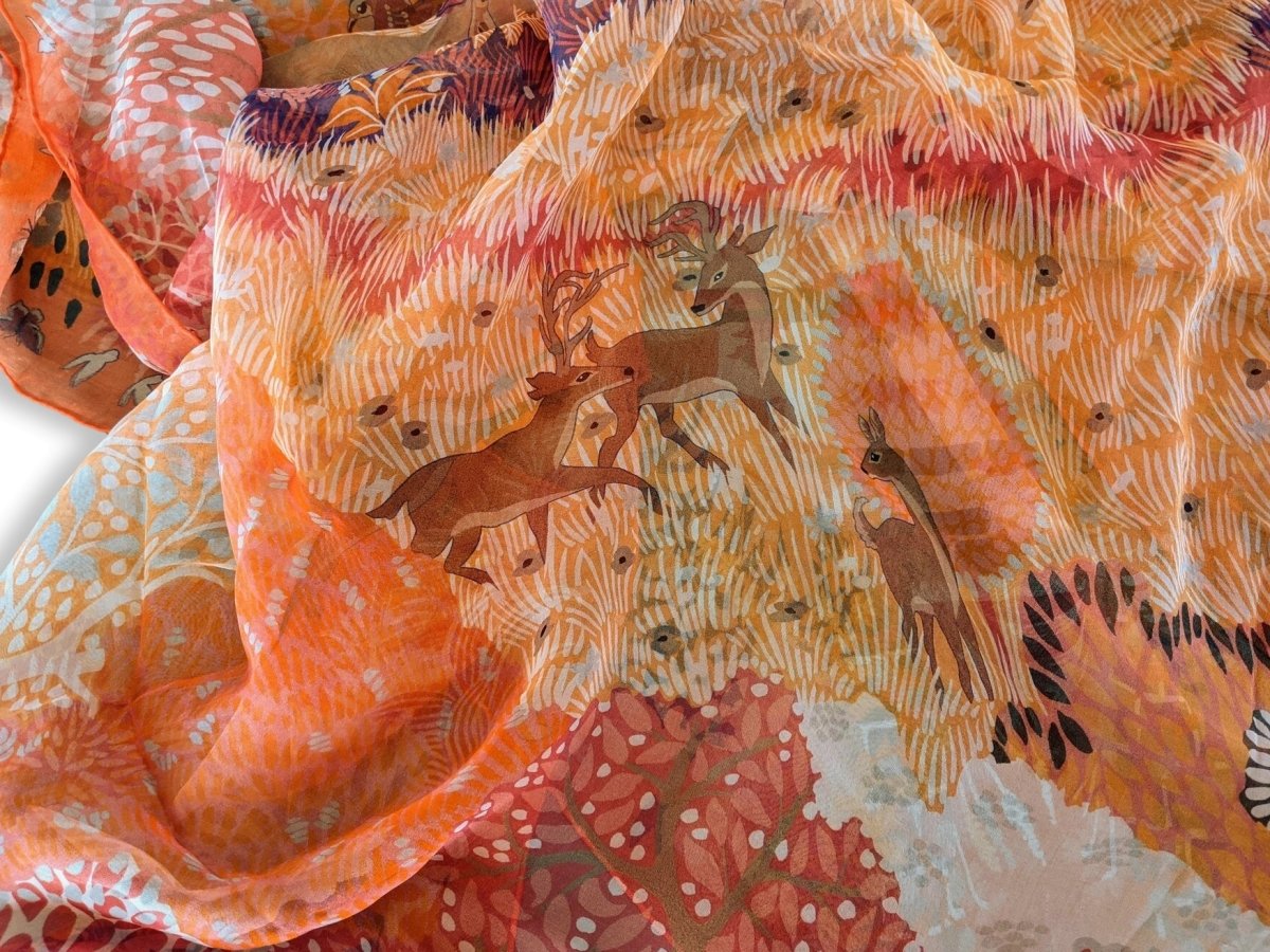 Hermes 2015 Orange/Multi DANS UN JARDIN ANGLAIS by Alice Shirley Mousseline 140 RARE, Mint in Box!