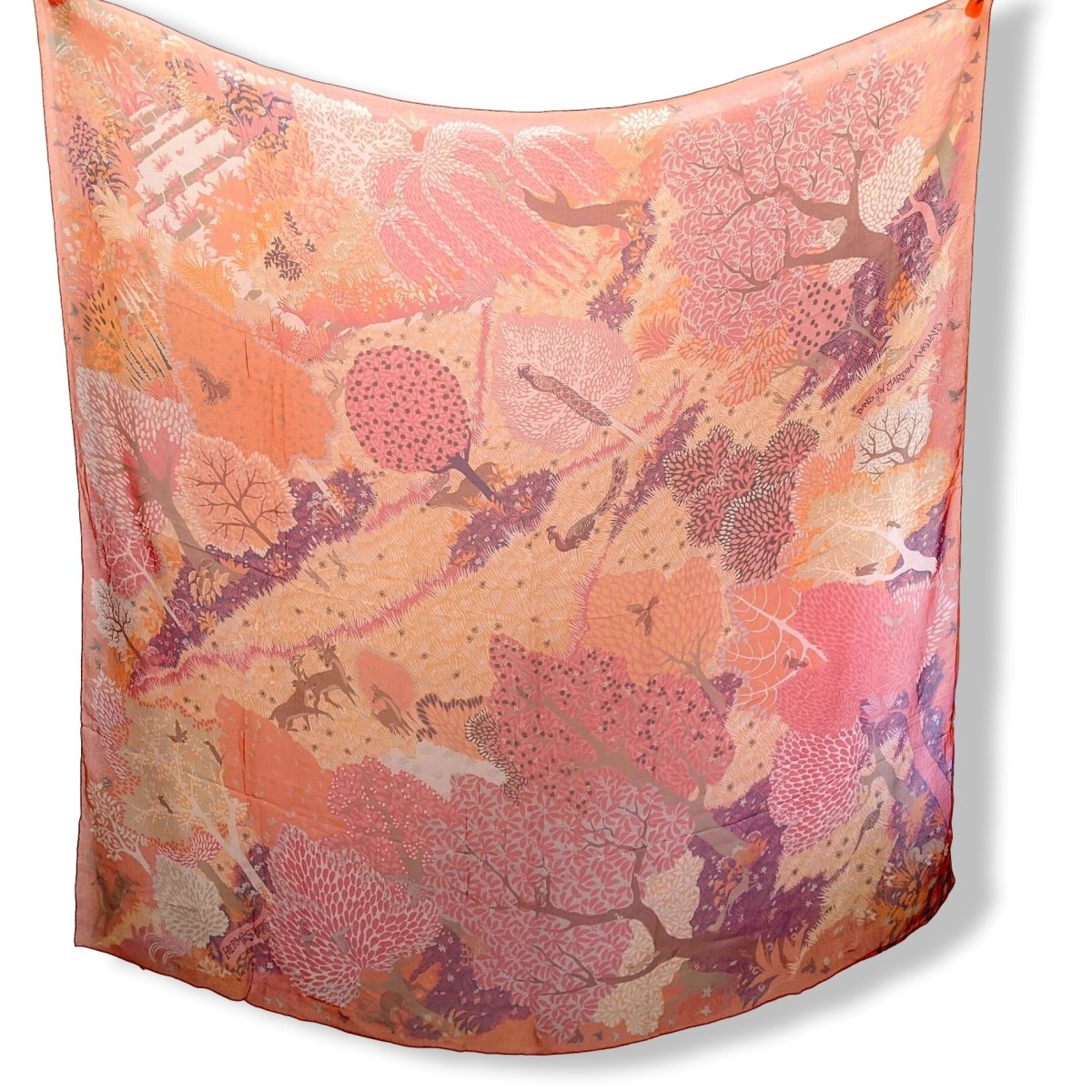 Hermes 2015 Orange/Multi DANS UN JARDIN ANGLAIS by Alice Shirley Mousseline 140 RARE, Mint in Box!