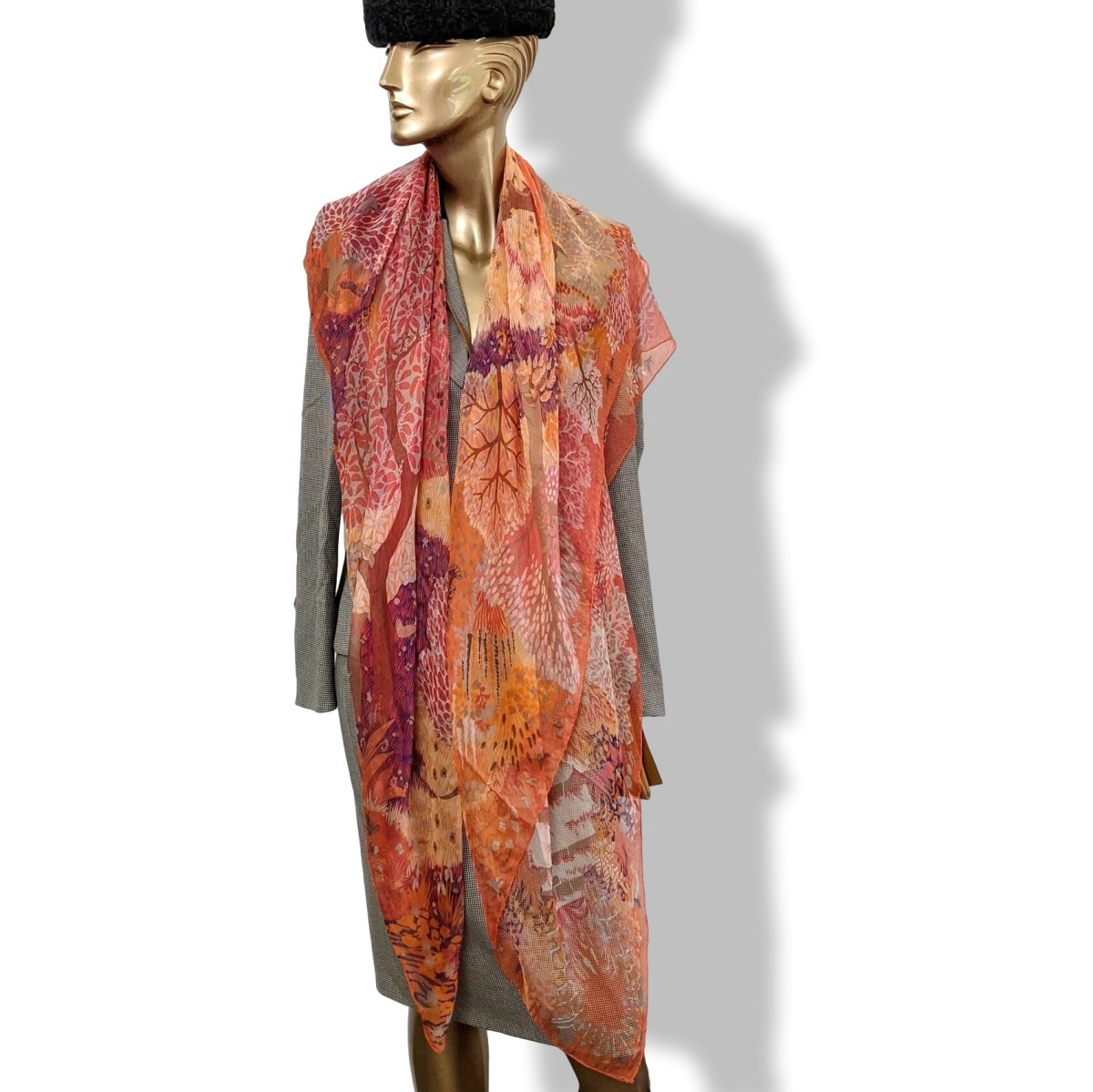 Hermes 2015 Orange/Multi DANS UN JARDIN ANGLAIS by Alice Shirley Mousseline 140 RARE, Mint in Box!