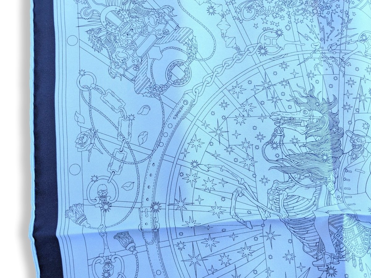 Hermes 2016 Ciel/Marine C'est la Fête by Daisuke Nomura Pocket Scarf Gavroche 42cm